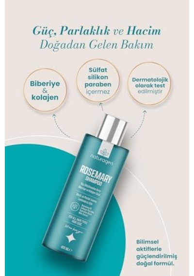 Naturagen Rosemary Dökülme Karşıtı Şampuan 400 Ml Hızlı Uzamaya Yardımcı Biberiye Yağı + Kolajen Peptitleri