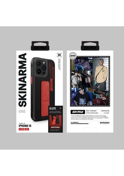 Apple Uyumlu iPhone 15 Pro Max Kılıf Skinarma Standlı Deri Görünümlü Slate Kapak Mavi