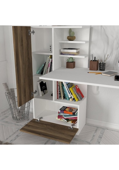 Dekorister Domingos Kitaplıklı Çalışma Masası Beyaz-Ceviz