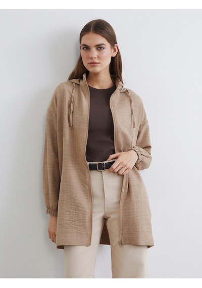 Lc Waikiki Lc Waıkıkı Bej Kapüşonlu Oversize Kadın Tunik
