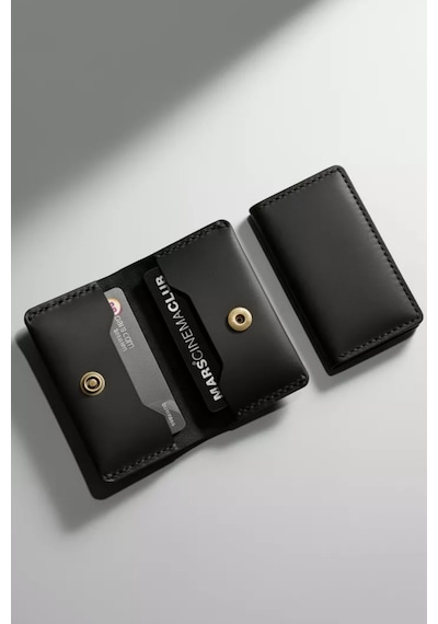 Luvo Hakiki Deri El Yapımı İtalyan Dikişli Unisex Minimalist Cüzdan Kartlık İnce Kompakt Kağıt Para Ve Kart Bölmeli Cüzdan SİYAH