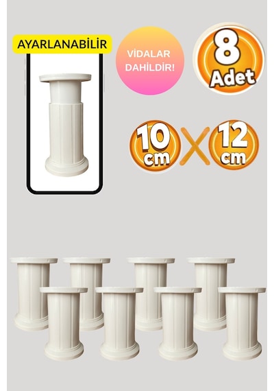 Plastik Baza Koltuk Kanepe Robot Süpürge İçin Yatak Ayağı 10x12 Cm - 8 Adet Beyaz Diğer