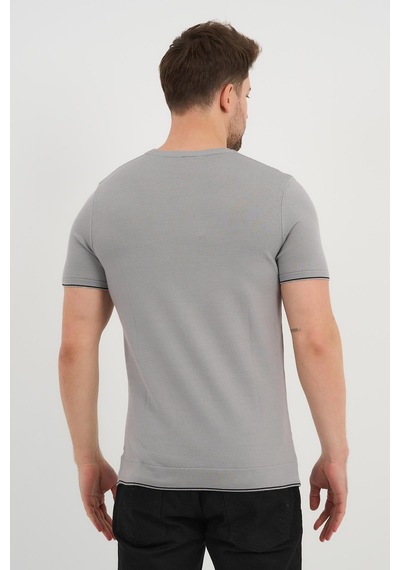 Alexander Gardi Alexandergardı Bisiklet Yaka Kolları Şeritli Triko T-shirt 1243 Gri