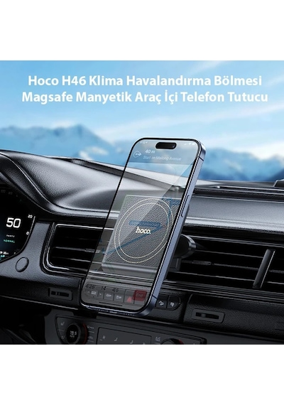 Hoco H46 Klima Havalandırma Bölmesi Magsafe Manyetik Araç İçi Telefon Tutucu- 5775 Siyah