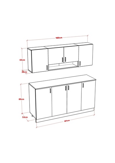 Noti Mini Mutfak Dolabı Alt Üst Modül 160 Cm Tezgah Dahil Beyaz