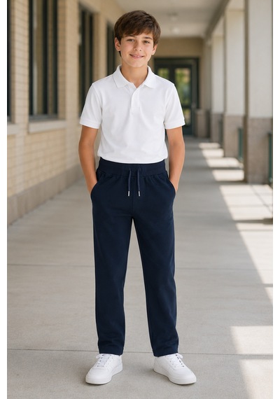 Beniizle Unisex Düz Paça Ribana Bel Çocuk Pantolonu Lacivert