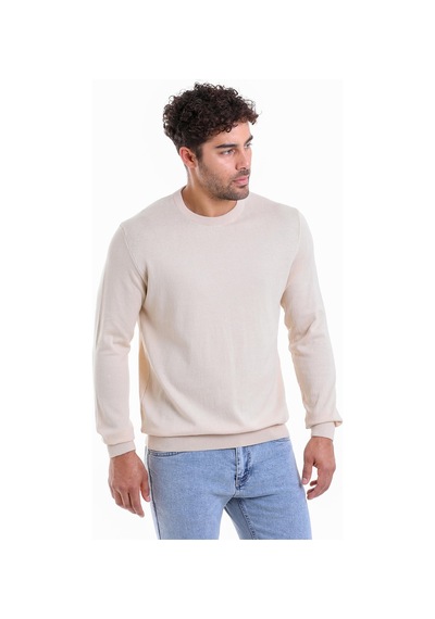 Hatemoğlu Erkek Regular Fit Düz Bisiklet Yaka Pamuklu Triko Kazak Bej Bej - Beyaz Hatemoğlu Erkek Regular Fit Düz Bisiklet Yaka Pamuklu Triko Kazak Bej Bej - Beyaz