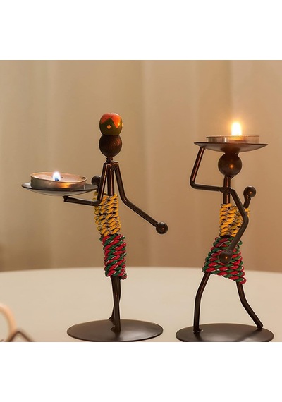 3'lü Mumluk Setleri, Yaratıcı Afrikalı Kabile Kadın Mumluk Orta Parçalar Afrikalı Kadınlar İçin Demir Şamdan T Çok Renkli