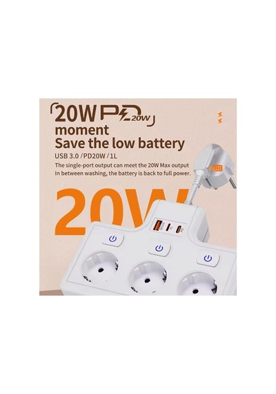 Termal Akım Korumalı 3 Lü Duvar Tipi Priz 1x Usb 2x Type-c Çıkışlı Grup Priz Çoğaltıcı 3500w