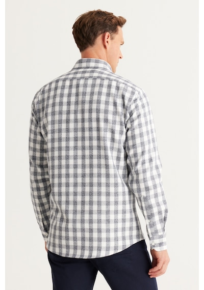 AC&Co / Altınyıldız Classics Erkek Ekru Lacı Comfort Fit Rahat Kesim Düğmeli Yaka Flanel Oduncu Gömlek Ekru - Lacivert AC&Co / Altınyıldız Classics Erkek Ekru Lacı Comfort Fit Rahat Kesim Düğmeli Yaka Flanel Oduncu Gömlek Ekru - Lacivert