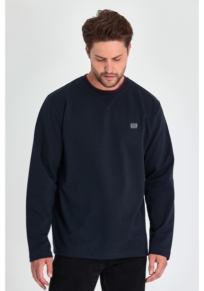 Comeor Çift Bisiklet Yaka Baskı Detaylı Standart Fit Erkek Sweatshirt Lacivert 001