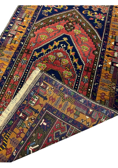 El Dokuma Yahyalı Büyük Mihraplı 115x210 Antika Kök Boya Halı Teşhir Ürün