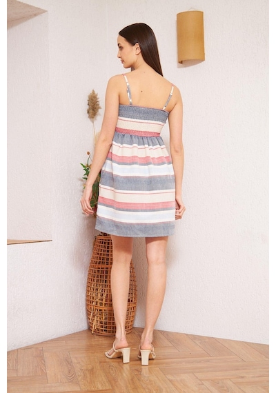 Darlin Moda Mavi Askılı Cepli Elbise Dm1007 Mavi