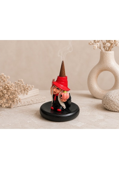 Cadı Figürlü Konik Tütsülük Dekoratif Tütsü Yakma Standı Halloween Ve Witchy Dekor