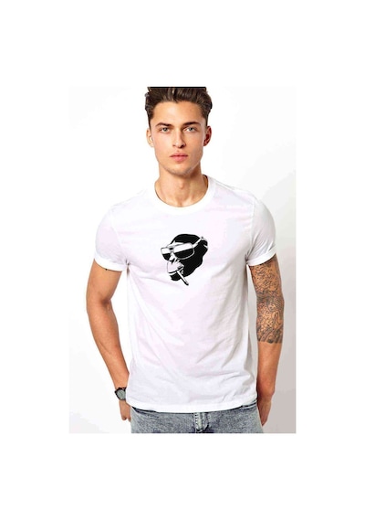 Sempanze Baskılı Beyaz Erkek Tshirt