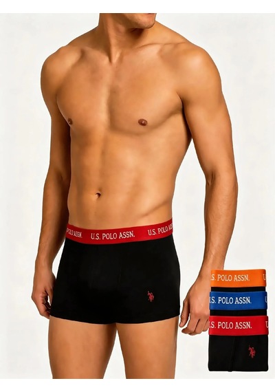 U.S. Polo Assn. 3'lü Pamuklu Erkek Boxer Siyah