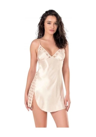 Aria's Closet Dantel İşlemeli İnce Askılı Fildişi Saten Gecelik Fil Dişi