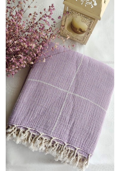 Çizgili Çift Kişilik Organik Müslin Pike 185x220cm Oeko-tex Standard 100 Sertifikalı Lila