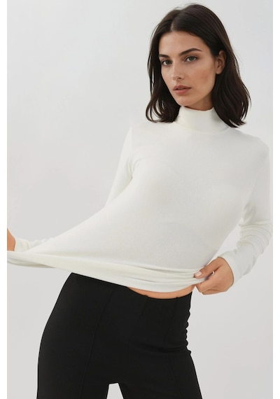 Hiccup Ultra Yumuşak Slim Fit Dik Yaka Örme Üst Beyaz