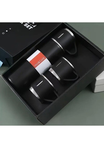 Termos Seti, Paslanmaz Çelik Termos 500ml, 2 Fincan İle, Seyahat Seti, Siyah Diğer