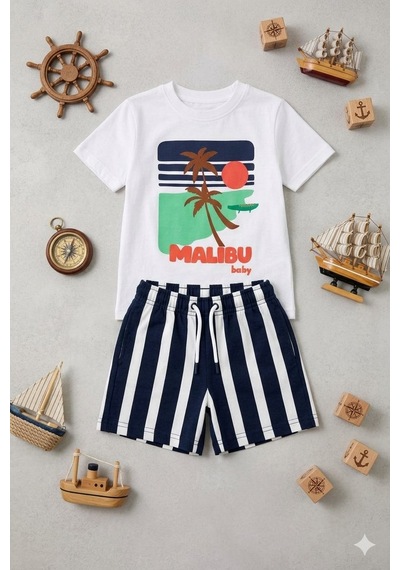 Cg Kids Malibu Kabartma Baskılı Tshirt Çizgili Lacivert Şort İle Süper Kalite Laci Vert Cg Kids Malibu Kabartma Baskılı Tshirt Çizgili Lacivert Şort İle Süper Kalite Laci Vert
