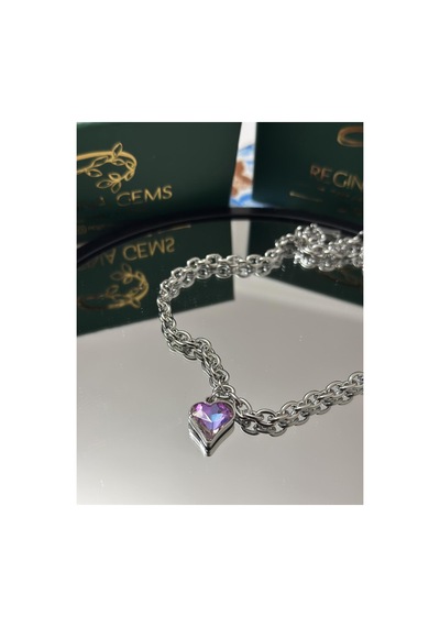 Dual Tone Heart Crystal Kolye Gümüş
