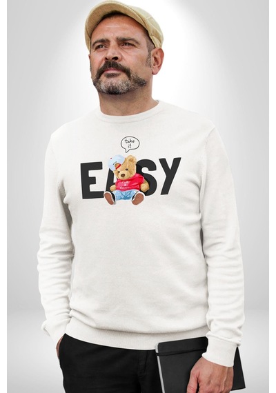 Teddy Boşver Tasarımı Unisex Beyaz Sweatshirt Beyaz