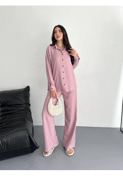 Freedom Store Kadın Gömlek Pantolon İkili Alt-üst Takım - Toz Pembe