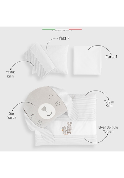 Elelelife Rabbit 6 Parça Oyun Parkı Park Yatak Bebek Uyku Seti Gri