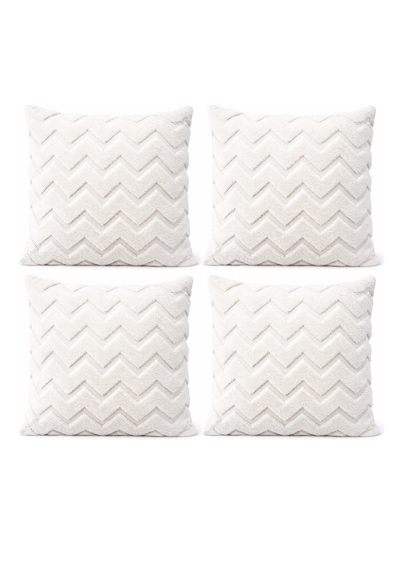 Peluş Dekoratif Kırlent Kılıfı İskandinav Zigzag-balıksırtı 4 Lü Set 42x42 Cm Krem