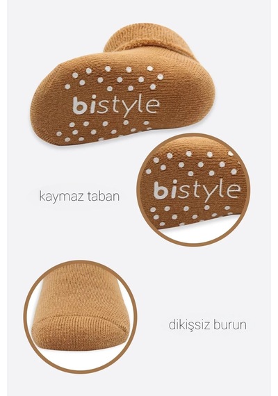 Çemberli Kaymaz Havlu Soket Çorap 2'li Bs10503 Bej-hardal Renkli Çok Renkli