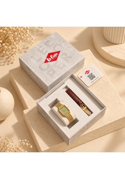 Lee Cooper Altın Sarısı Hasır Ve Deri Kordon 20,5 Mm Dikdörtgen Kadın Kol Saati Gold