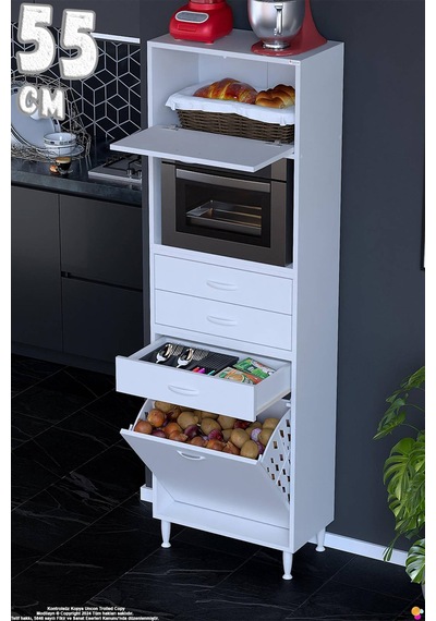 Asaf 55 Cm Sepetli Beyaz Mutfak Dolabı Tek Kapaklı Kahve Köşesi Organizer Dolap 55x194x32 Cm Asaf 55 Cm Sepetli Beyaz Mutfak Dolabı Tek Kapaklı Kahve Köşesi Organizer Dolap 55x194x32 Cm