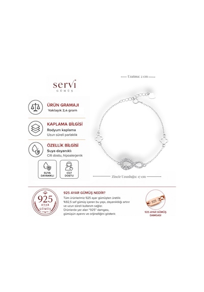 Servi 925 Ayar Gümüş Infinity Clover Bileklik-20