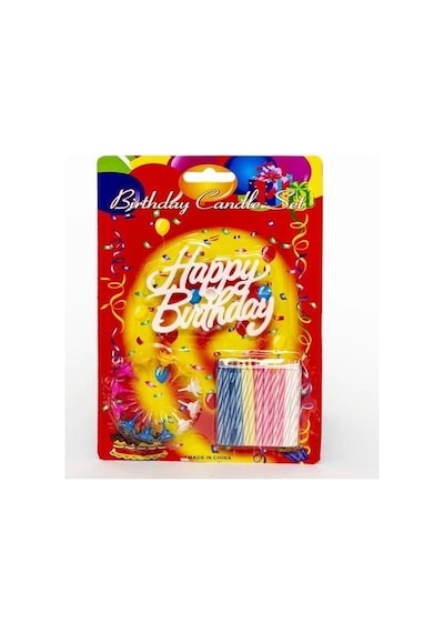 Rengarenk Mumlu Beyaz Happy Birthday Yazılı Doğum Günü Mumu 12 Adet Çok Renkli