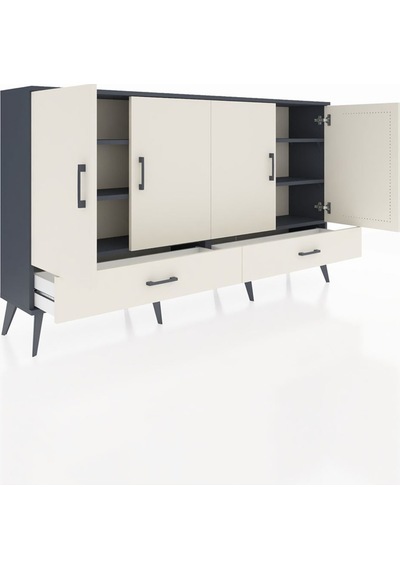 Arges Konsol 6 Raflı 2 Çekmeceli 4 Kapaklı 176x30x99 Antrasit-aytaşı Aytası/aytası - Antrasıt