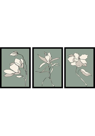 Modern Line Art Çiçekler Üçlü Çerçeveli Mdf Tablo Seti-174297