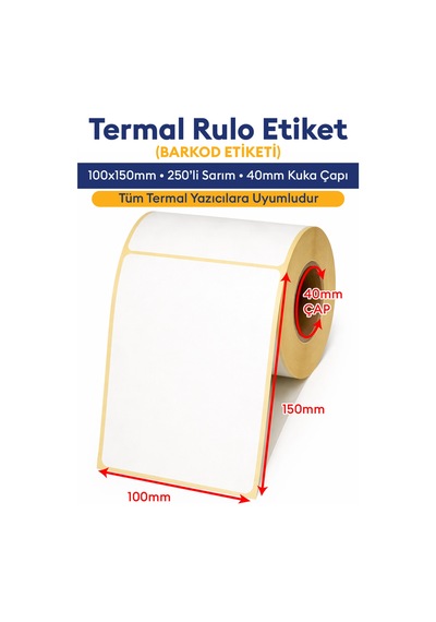 Barkod & Termal Etiket Rulosu 100 Mm X 100 Mm 500 Adet Sticker 1.kalite Beyaz - 937308449