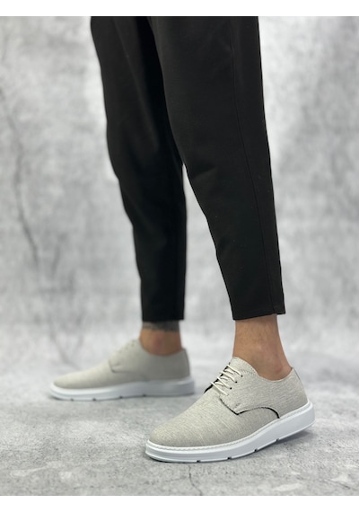 Ba0003 Bağcıklı Klasik Spor Keten Beyaz Taban Casual Erkek Ayakkabı Keten Gri