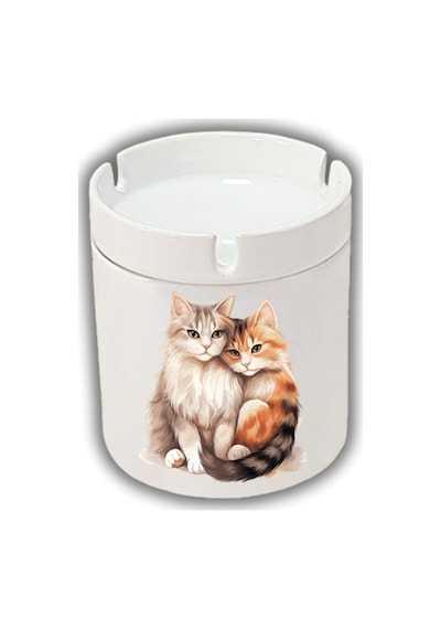 2'li Kedi Baskılı Küllük Kül Tablası