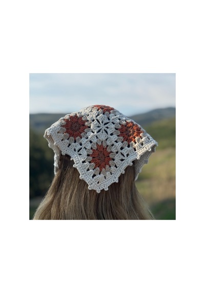Tığ İşi Örgü Üçgen Bandana: Saç Bandı Bej Bej