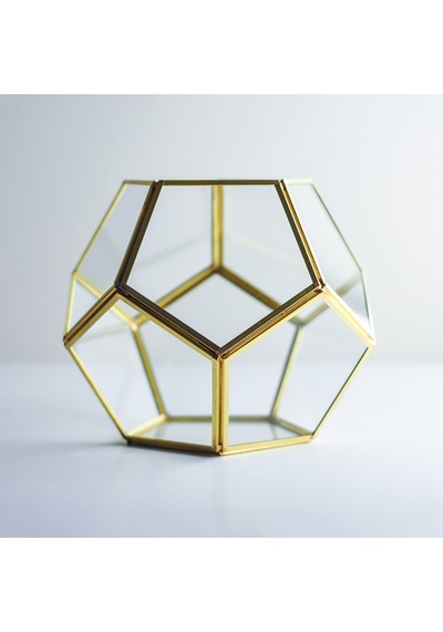 Cam Fanus Geometrik Teraryum Pirinç & Bakır