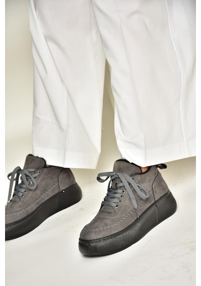 Fox Shoes T811845302 Gri Süet Kalın Tabanlı Kadın Ayakkabı Gri-süet Gri
