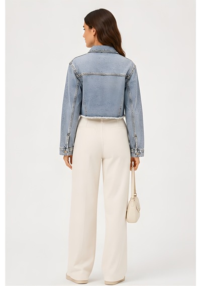 Lili Woman Kadın Crop Denim Kot Ceket Yıkamalı Ty.jct01m Mavi