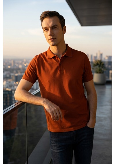Süvari Slim Fit Düz Baskısız Pike Düğmeli Polo Yaka Nefes Alabilen T-shirt Kiremit Süvari Slim Fit Düz Baskısız Pike Düğmeli Polo Yaka Nefes Alabilen T-shirt Kiremit
