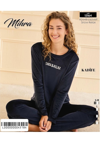Mihra Kadın Kışlık Bisiklet Yaka Kadife Pijama Takımı 13164l - 1 Adet Lacivert