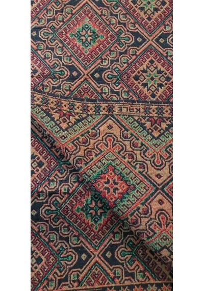 Algelsineve Hisar Koyu Makine Dokuması Büyük Kilim Yeşil-kırmızı-siyah