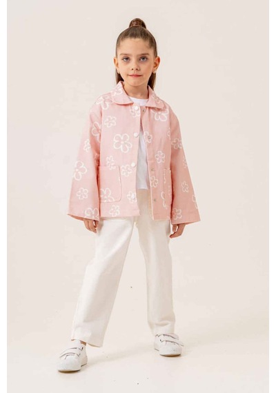 Miniğimin Cicileri Papatya Desen Ceketli Gabardin Kız Çocuk Takım - Pembe Pembe-70873