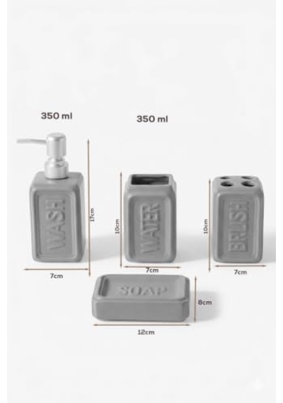 Perotti 13891 Well Stoneware 4 Parça Banyo Seti Gri Çok Renkli