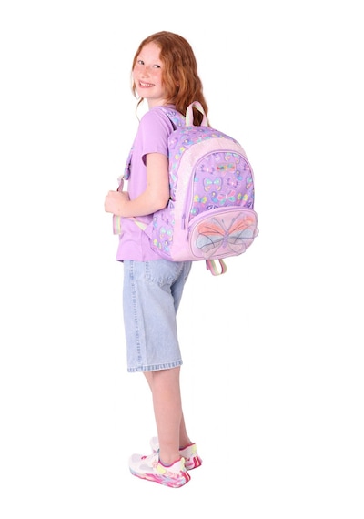Kaukko Kids Üç Gözlü Kız Çocuk Okul Sırt Çantası Nakışlı Kelebek Desenli - L5222 Mor